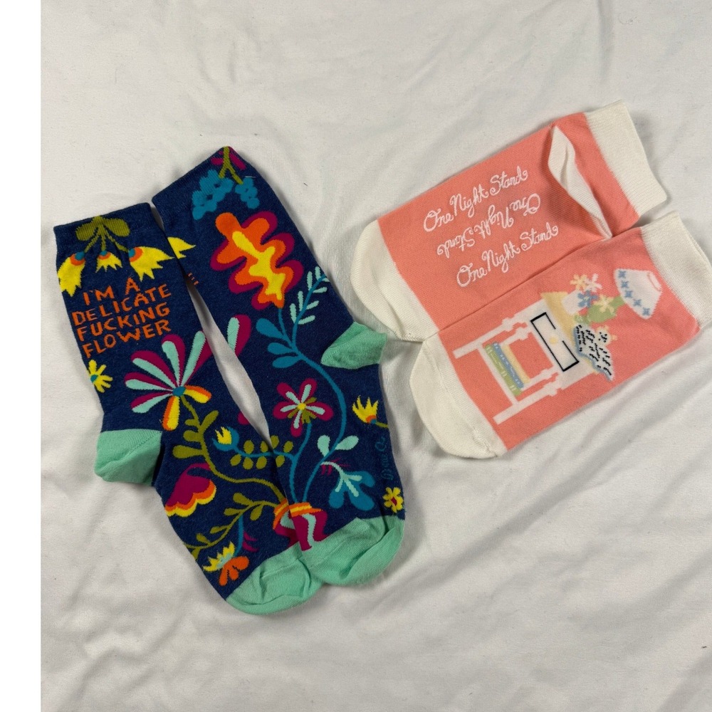 Blue Q Snarky Novelty Crew Socks Set |‎ One Night Stands & Delicate Flower | OS